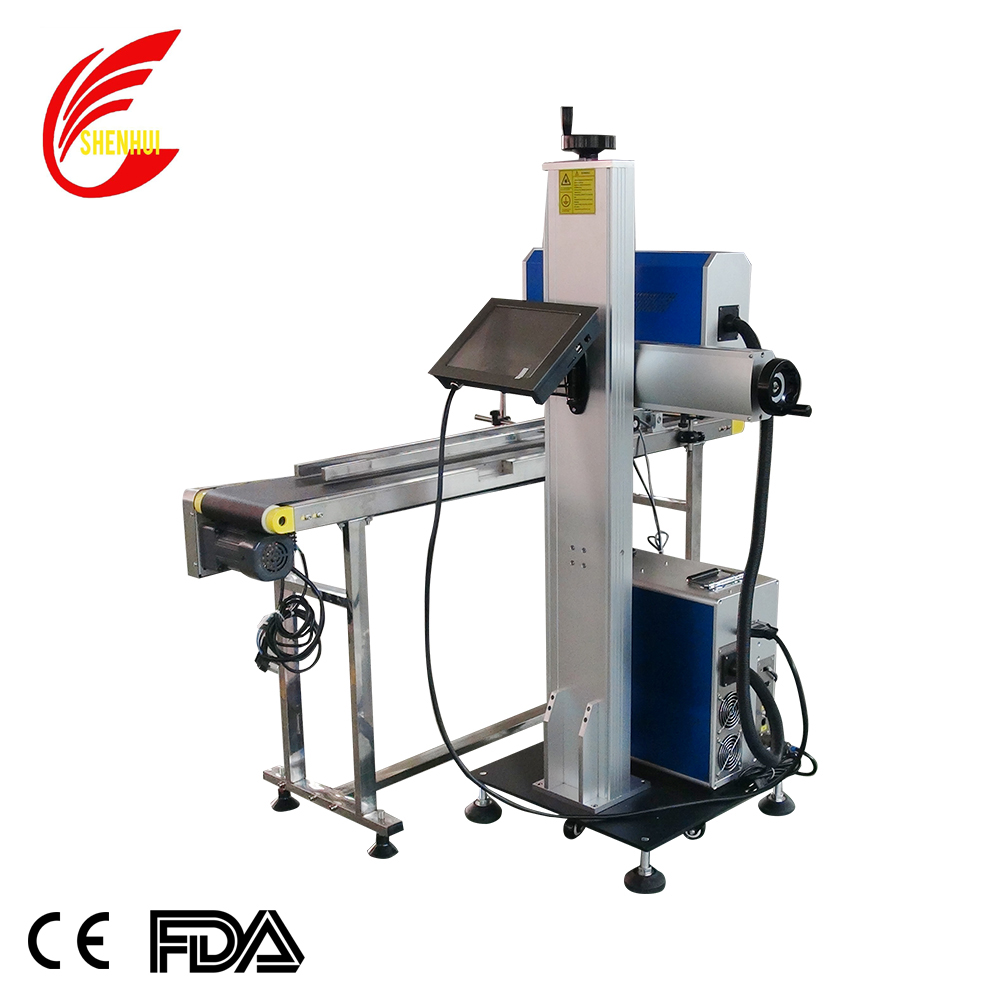 movable worktable automatic belt conveyor optical fiber raycus laser marking machine